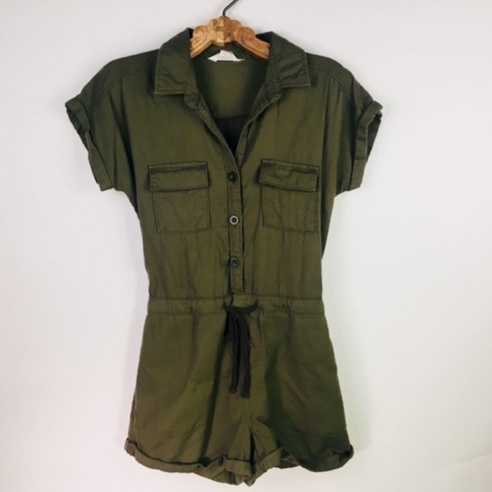 Sun and Shadow Army Green Utility Romper